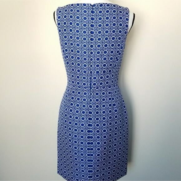 Tahari-Levine Blue Geometric Structured Knee-length Dress Keyhole Embellishment - Picture 5 of 6